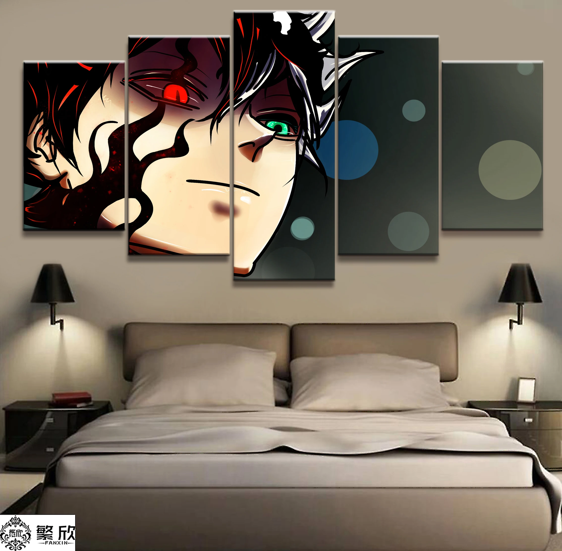 

Home Decor Modular Canvas Painting Picture 5 Piece Black Clover Animation Character Poster Wall For Home Canvas Wholesale