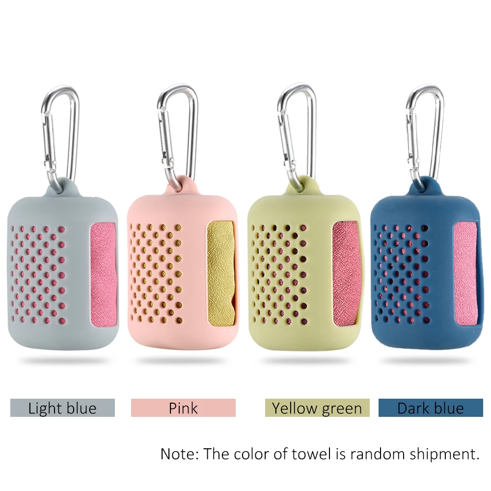 

Outdoor Portable Travel Towel Quick Dry Silicone Case Foldable Mini Compression Towel For Swimming Camping Running Yoga Sports