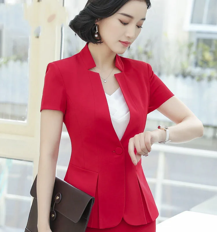 Ol Classic Short Sleeve Suit Jaqueta Feminina Jacket Blazer Feminino Button Office Women Formal Suits