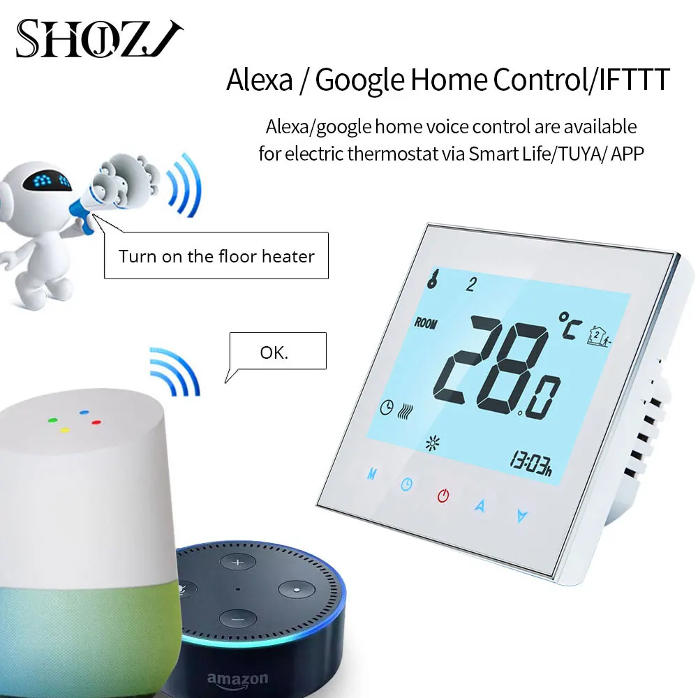 TUYA ALEXA голосовой WiFi программируемый сенсорный термостат Электрический