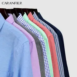 CARANFIER Высокое качество для мужчин s работы Оксфорд рубашки для мальчиков против морщин бренд мягкий с длинным рукавом твил мужс