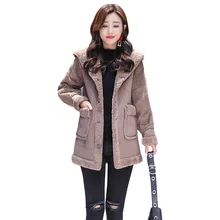 Женские зимние пальто замшевые теплые зимние куртки из овечьей шерсти повседневные Свободное пальто с капюшоном флисовые толстые женские теплые зимние пиджаки