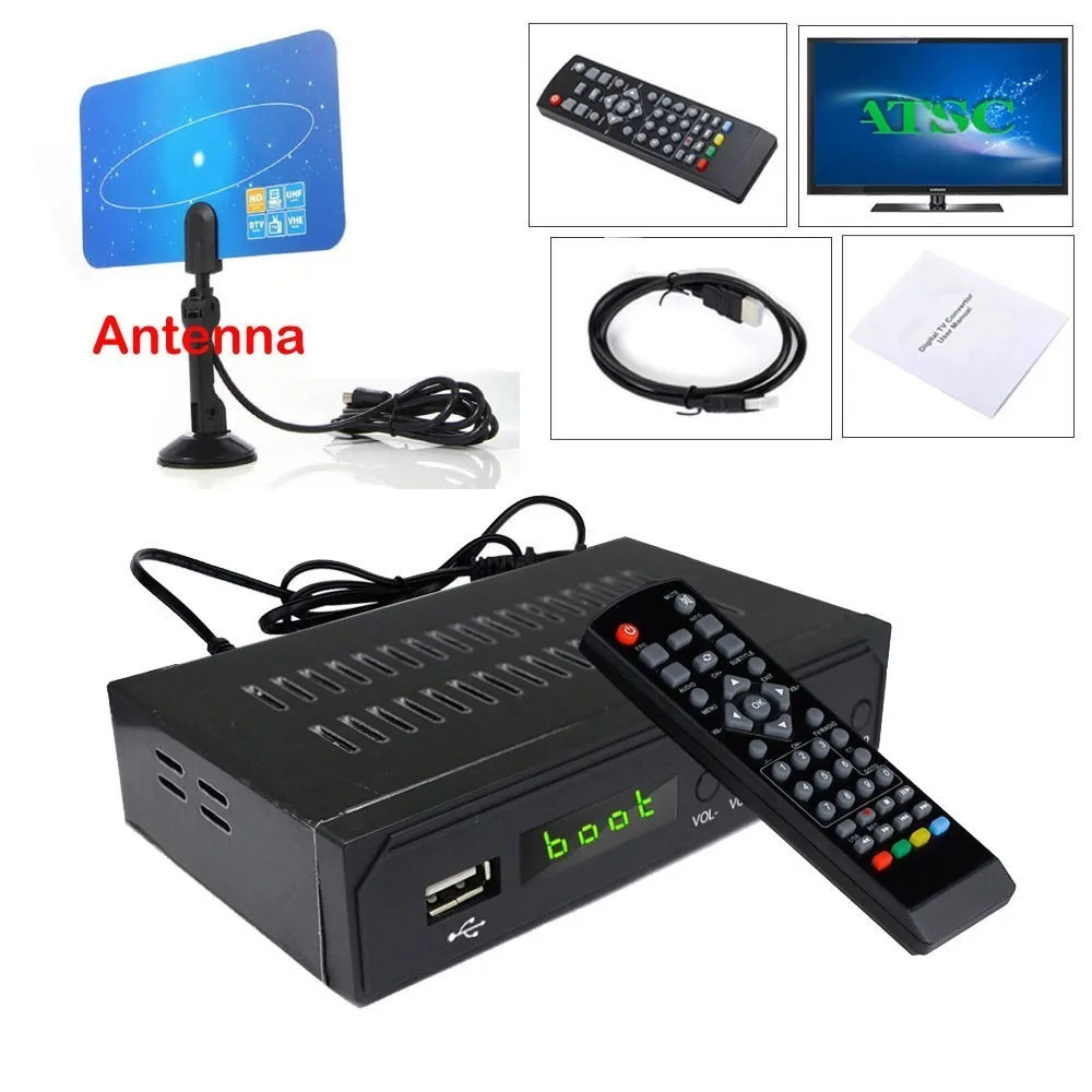 Эфирное ATSC цифровое тв-конвертер 1080P HDMI HD tv аналоговый 3/4CH чистый QAM кабельный приемник ТВ-тюнер внутренняя VHF UHF антенна