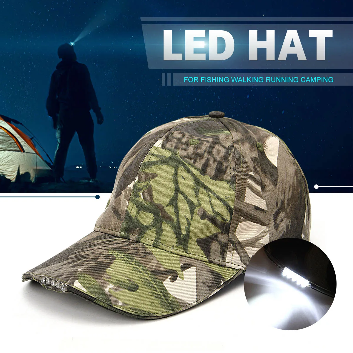 

5 LED Headlamp Baseball Cap Rechargeable Lighted Hat With LED Head Light Flashlight For Outdoor Evening Sport Fishing Camping