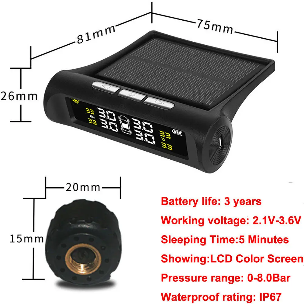 Система контроля давления в шинах TPMS на солнечной энергии UK ЖК монитор