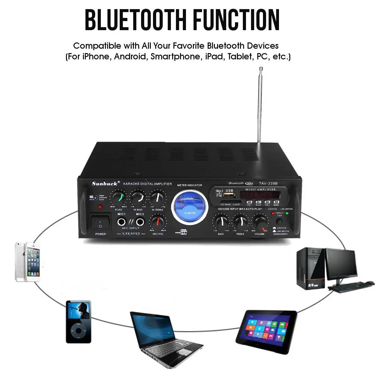 110 в 600 Вт bluetooth усилитель мощности стерео VU метр FM 2CH USB SD караоке домашние усилители усилитель аудио сабвуфер