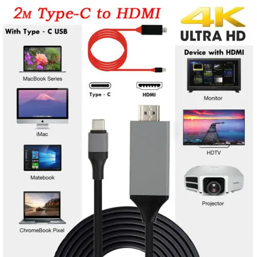 

2M USB 3.1 Tepy-C to HDMI HD Cable USB C to HDMI Adapter 4K Type C 3.1 Male to HDMI Female Cable Adapter 30A20