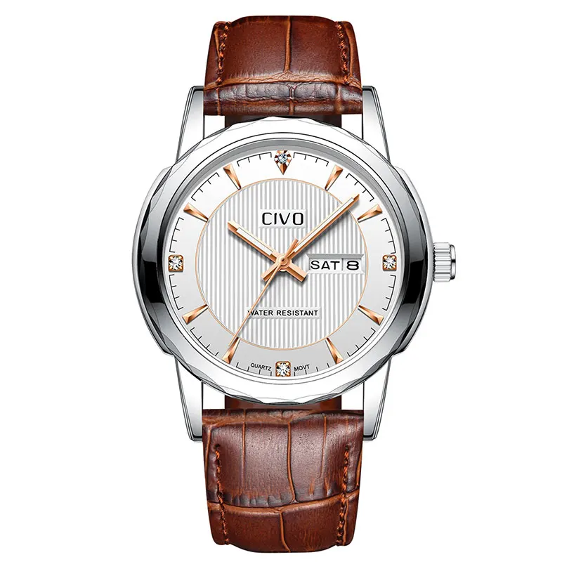 

CIVO Fashion Watches For Mens Waterproof Analogue Business Watch Black Genuine Leather Quartz Wrist Watch With Date Calendar