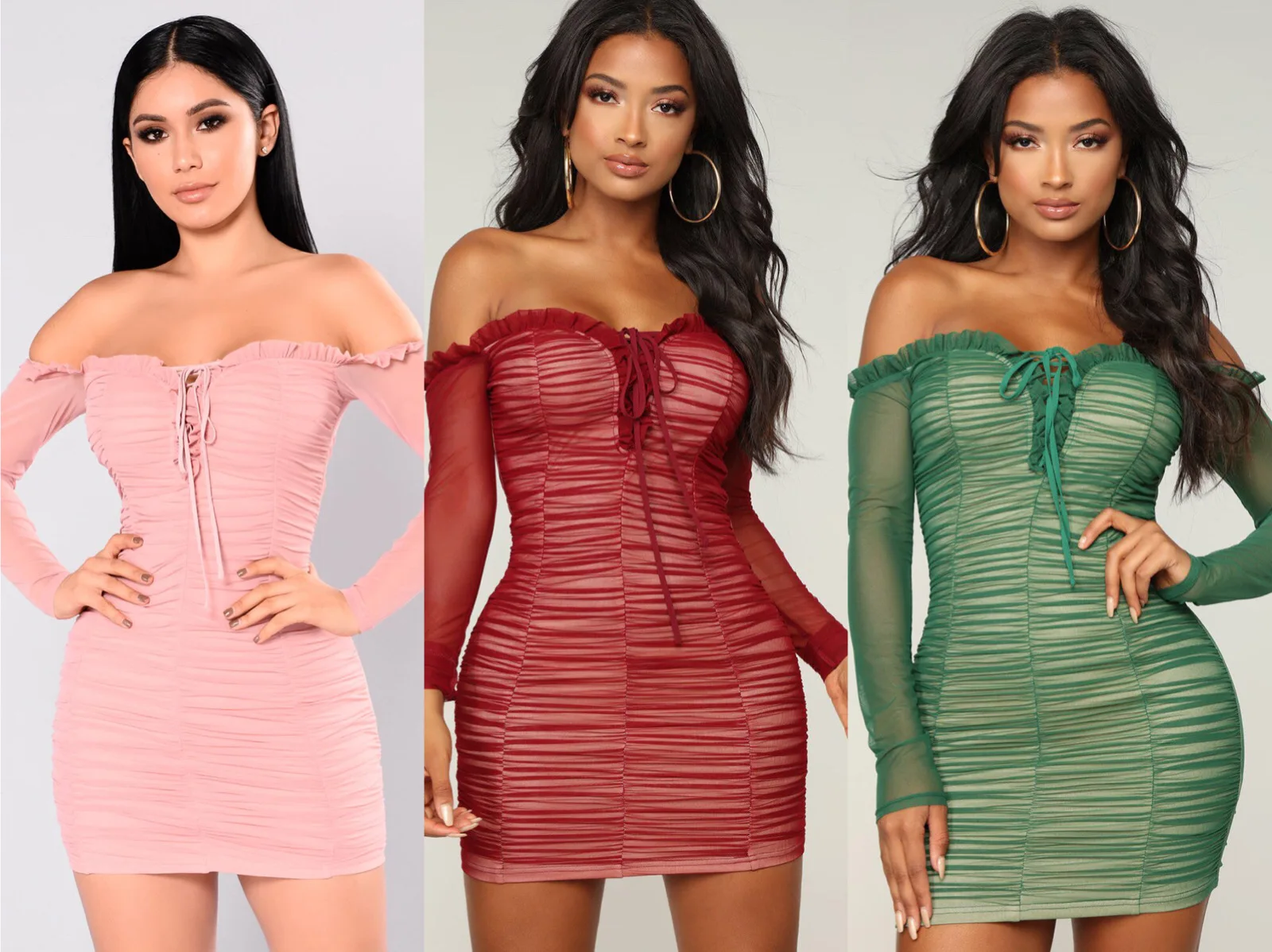 

2019 New Women's Ethos Bra Shoulder Long Sleeves Slimming Bag Buttocks Short Group Slash Neck Women Dress