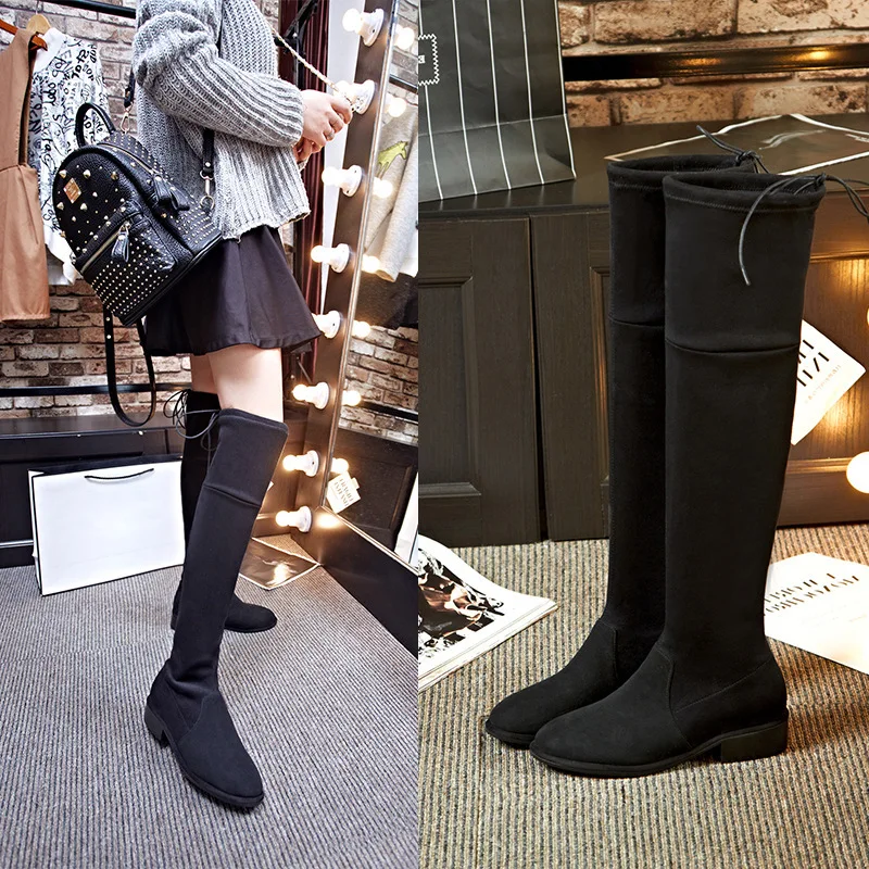 

2018 Genuine Leather Overknee Elastic Head Coarse Woman Winter Women Boots