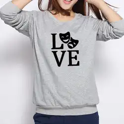 2018 Новые Модные свитшоты с принтом «любовь», женские повседневные Плотные хлопковые удобные пуловеры с круглым вырезом и пряжкой для