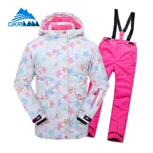 Новая детская непромокаемая куртка с хлопковой подкладкой для девочек, плотные штаны, непромокаемые уличные сноубордические лыжные костюмы, зимний лыжный комплект для детей