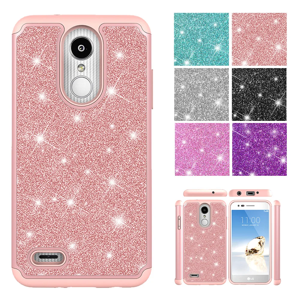 

Rose Gold Phone Cases for LG Aristo 2 K8 2018 US Aristo 2 Plus V30 2018 Glitter Crystal Sequins Dual Layer Cover Fundas