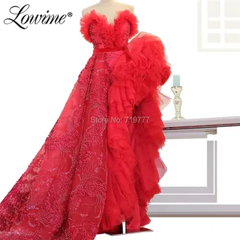 

High Low Red Prom Dresses Dubai Princess Party Gowns 2019 Couture Beaded Evening Dress African Saudi Arabia Formal Dresses