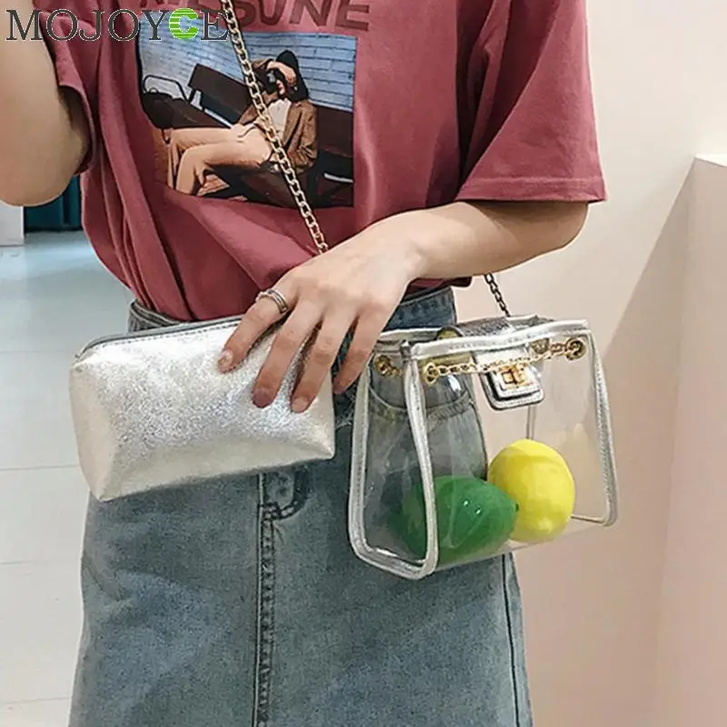 2 قطعة/المجموعة النساء واضحة شفافة حقيبة كتف الأزياء عالية الجودة PVC حامل هاتف الحقيبة رسول Crossbody أكياس Sac 2 قطعة/المجموعة النساء واضحة شفافة حقيبة كتف الأزياء عالية الجودة PVC حامل هاتف الحقيبة رسول Crossbody أكياس Sac