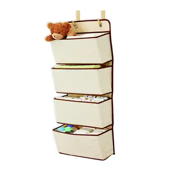 

4 Layers Non-woven Wall Door Closet Hanging Storage Bag Clothes Organizer Over Door for Bedroom Bathroom Kitchen (Beige)