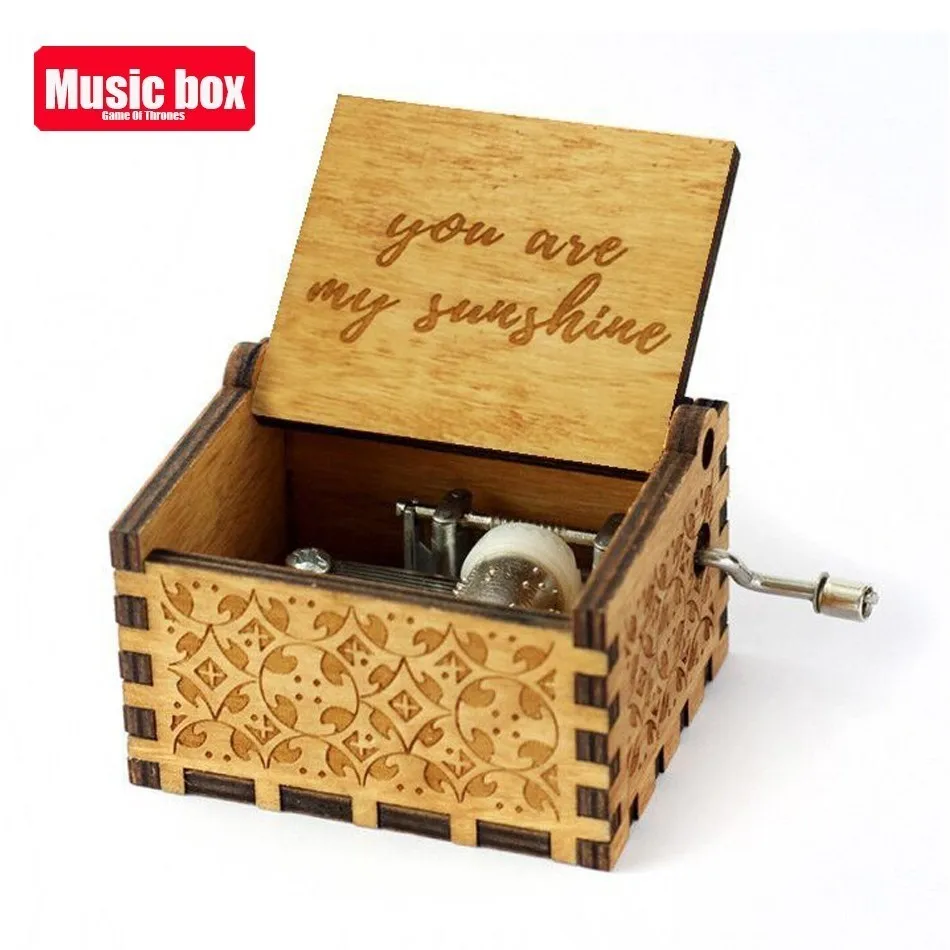 Manivela de mano La vida En rosa caja de música de madera Juego de tronos Star Wars Eres mi sol Luna río navidad regalo de cumpleaños