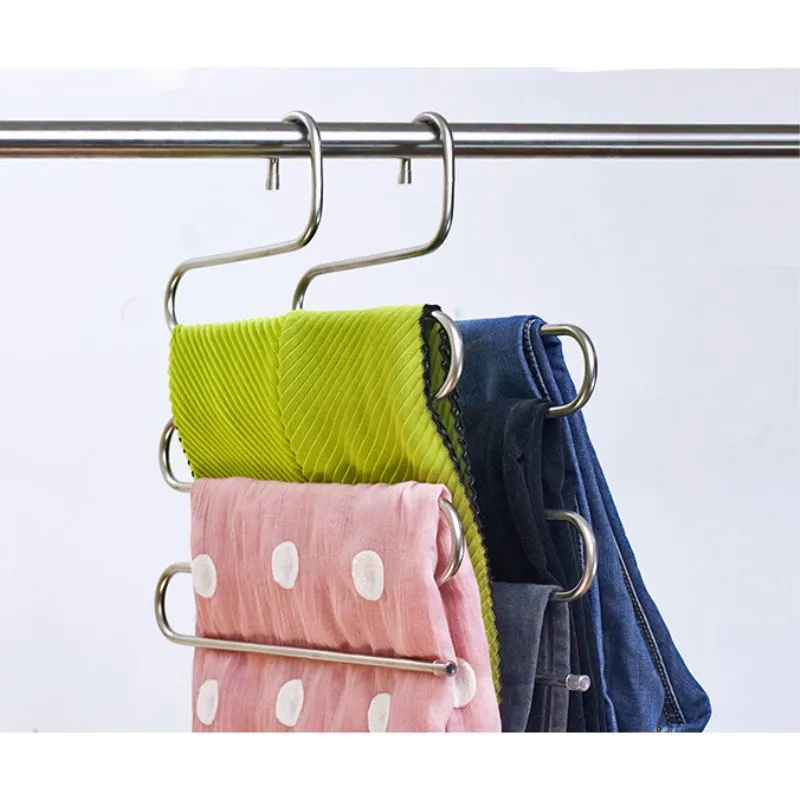 

5 Layer S Shape Multi-function Magic Trousers Rack Multilayer Metal Tie Hanger Stainless Steel Suit Pants Storage Rack