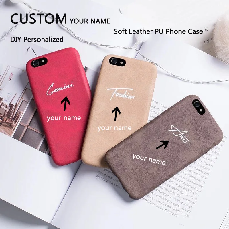 

Personalized Custom Names Phone Case for iPhone XS MAX Case for iPhone X/XR/6/6S/7/8Plus Case Leather PU Soft Silicon Cover DIY