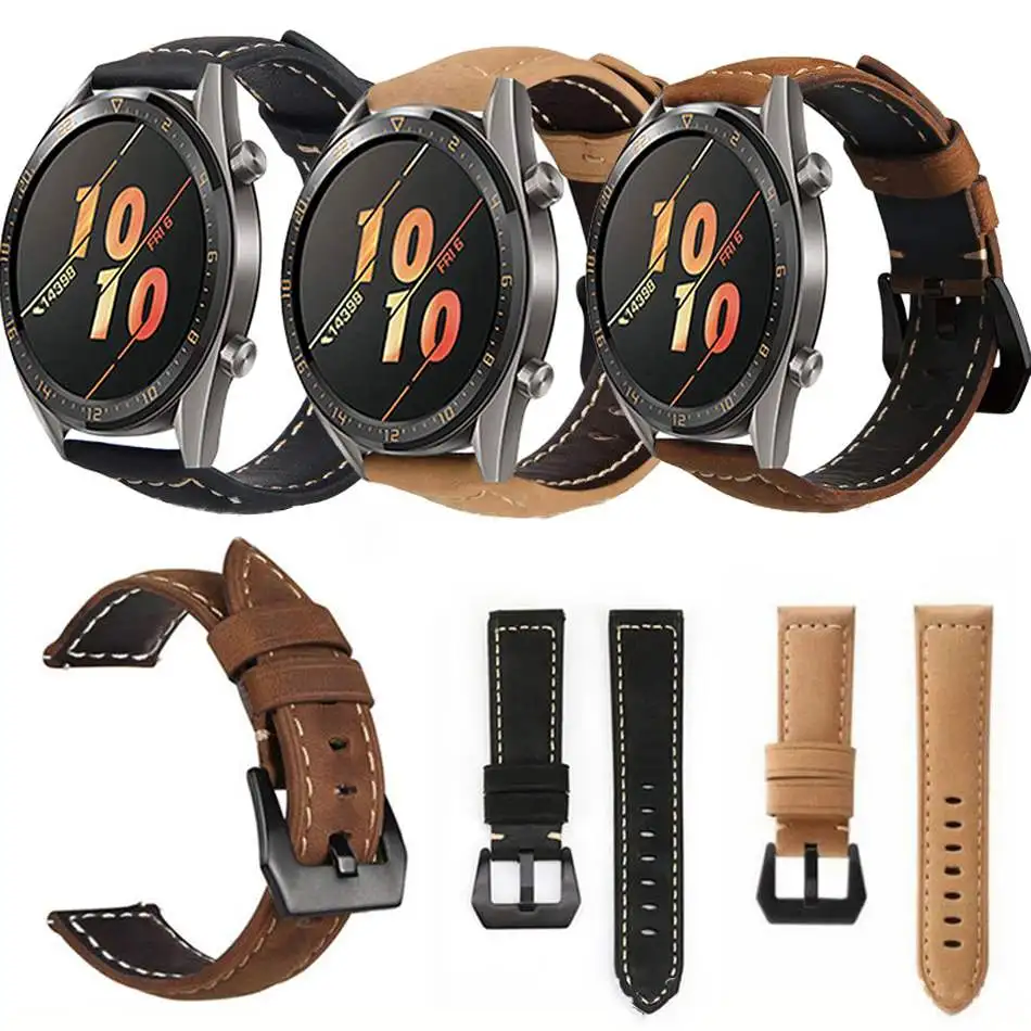 

22MM Replacement Leather Watchband Strap For Huawei Watch GT Active Smartwatch Band Wrist Band Wearable Accessories Men Women
