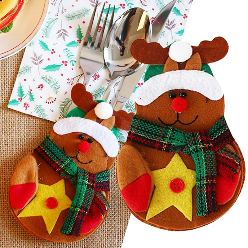 1pcs Cute Christmas Xmas Decor Kitchen Tableware Holder Pocket Dinner Bag elk | Дом и сад