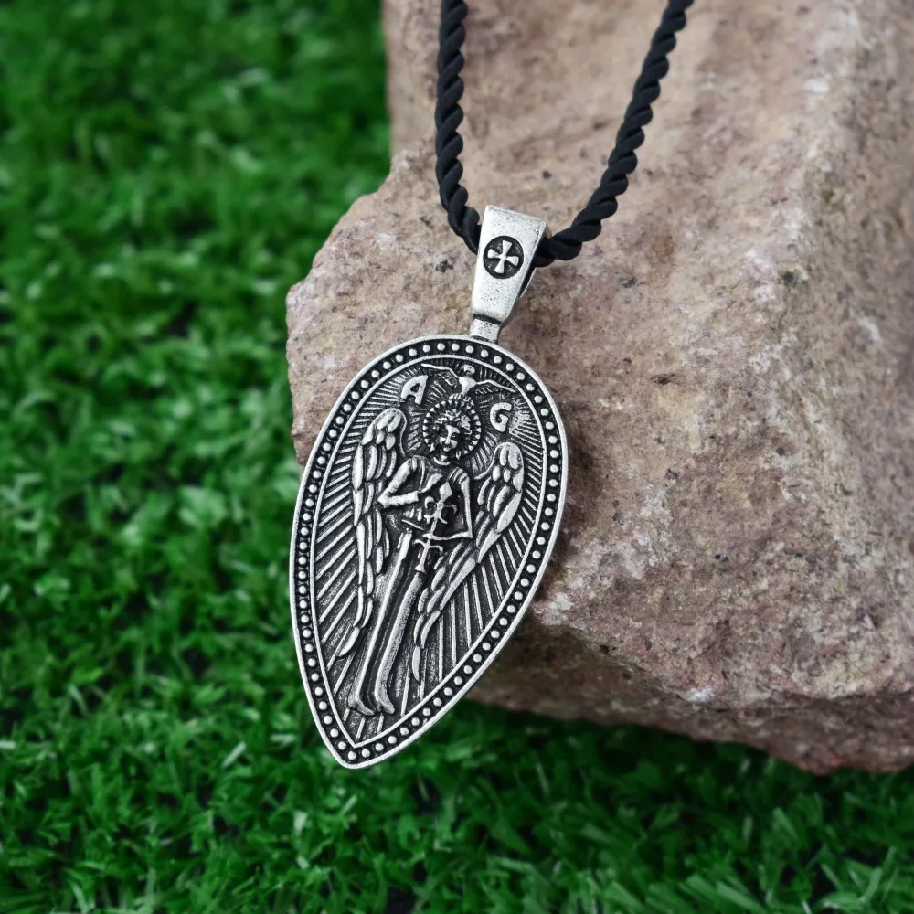 

Archangel Saint Gabriel Protect Me Saint Shield Protection Charm Orhodox Pendant Men's Necklace