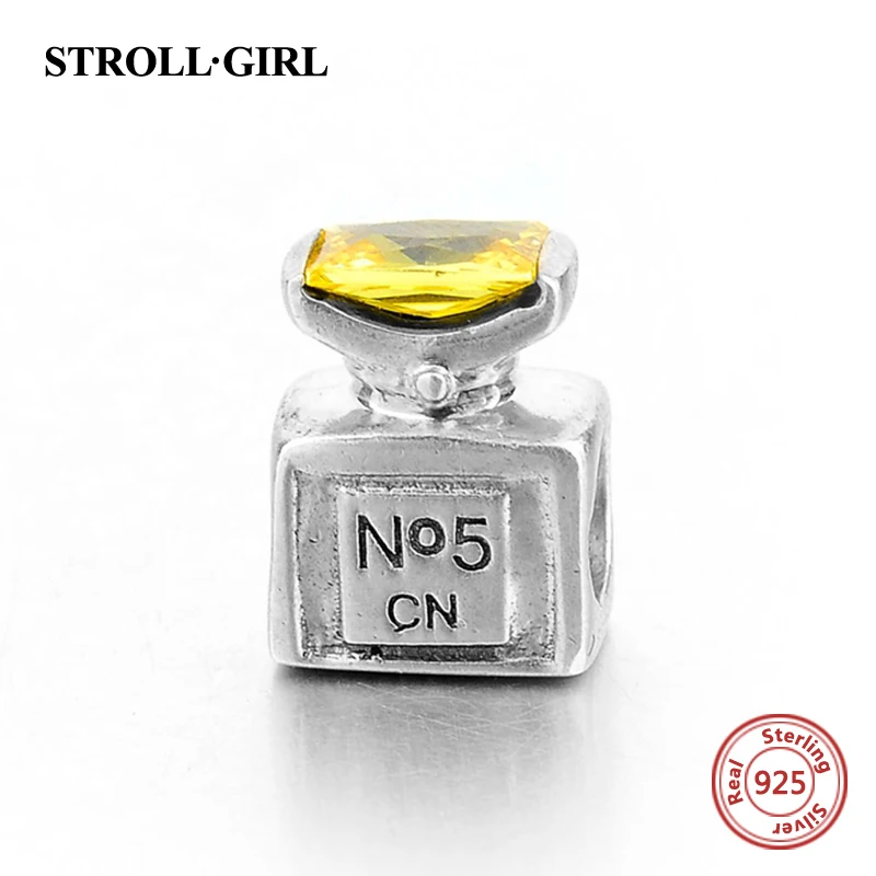 Fit Pandora Bracelets silver 925 Original Perfume bottle beads With Yellow CZ Stone DIY Charms Authentic Jewelry for Women