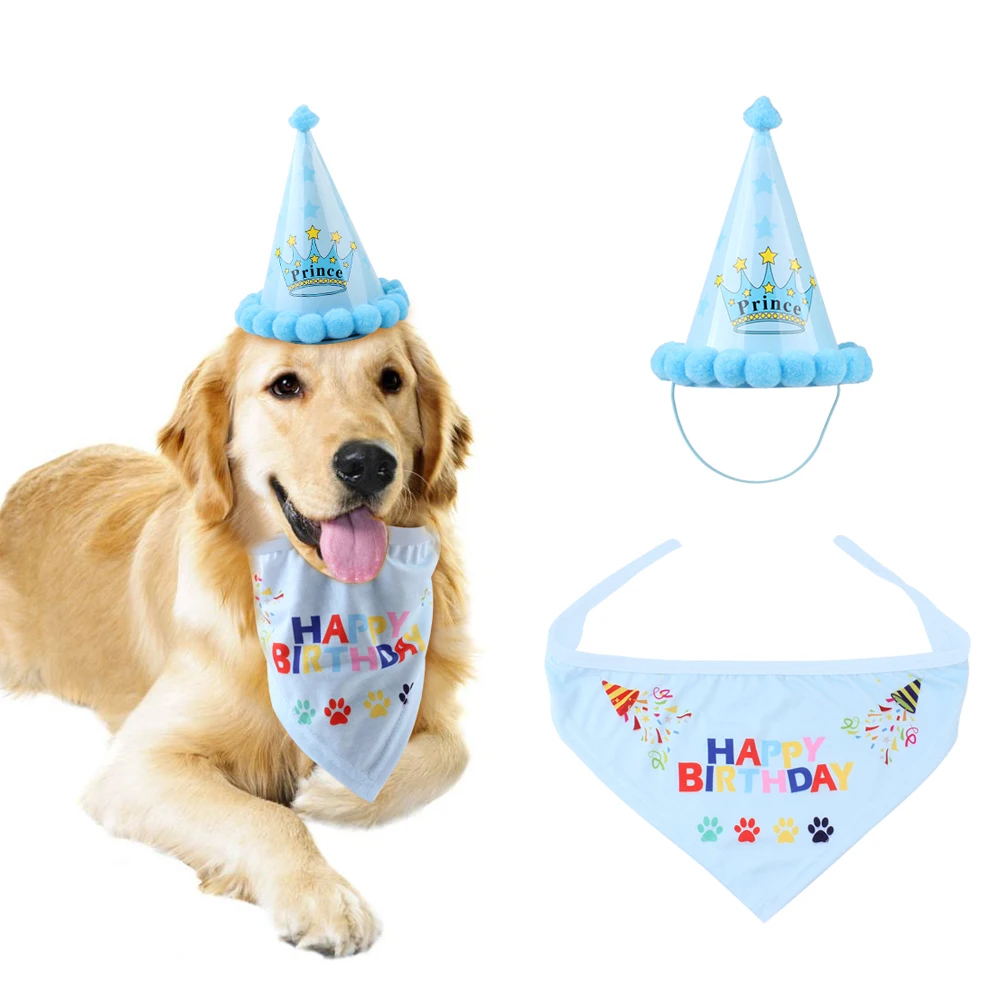 Cute Pet Dog Birthday Bandana Scarf and Hat Doggie Party Accessories