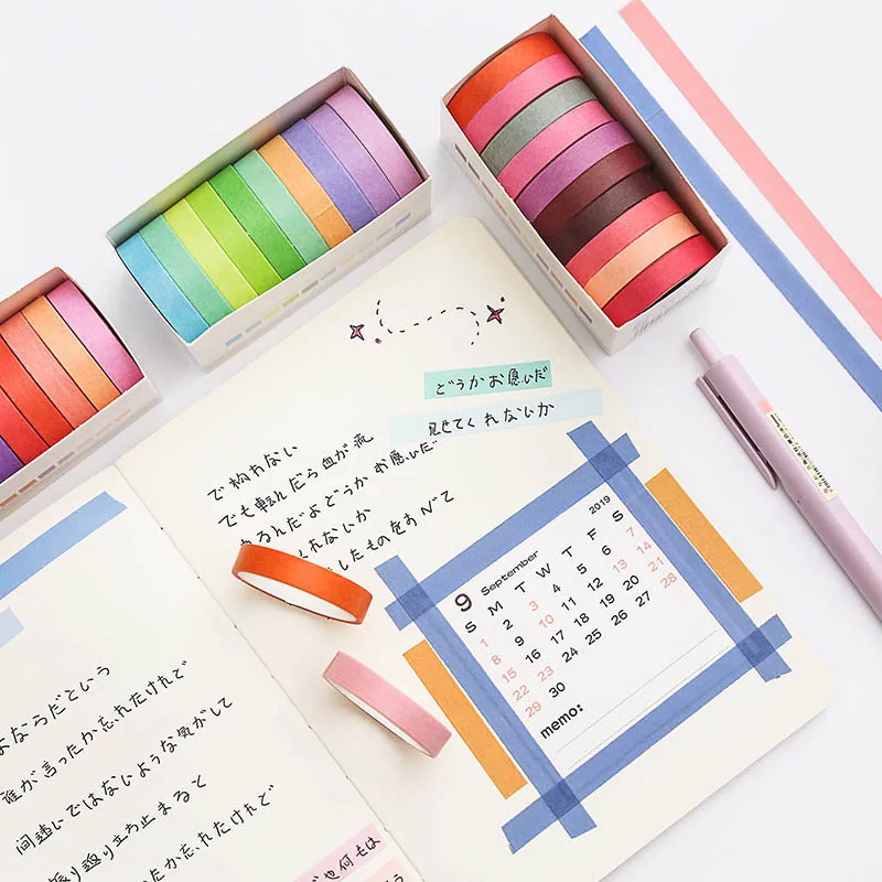 

Self Adhesive Masking Tape Set 10PCS Rainbow Solid Color DIY Scrapbooking Decor Rainbow Office School Supplies Washi Tapes