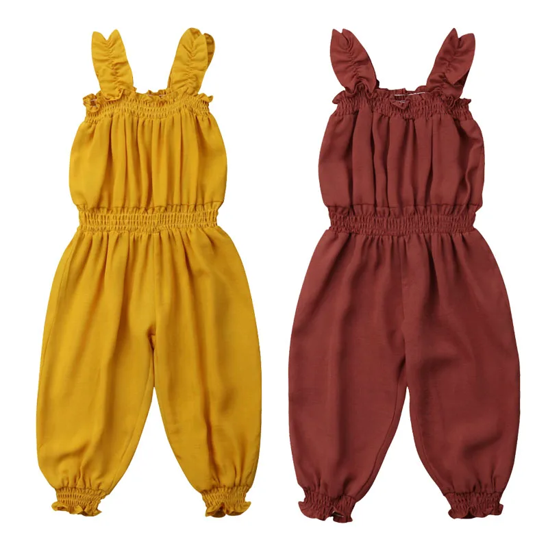 

1-6Y Toddler Kids Baby Girl Sleeveless Solid Color Loose Children Girls Summer Romper Jumpsuit One Pieces Sunsuit Clothes