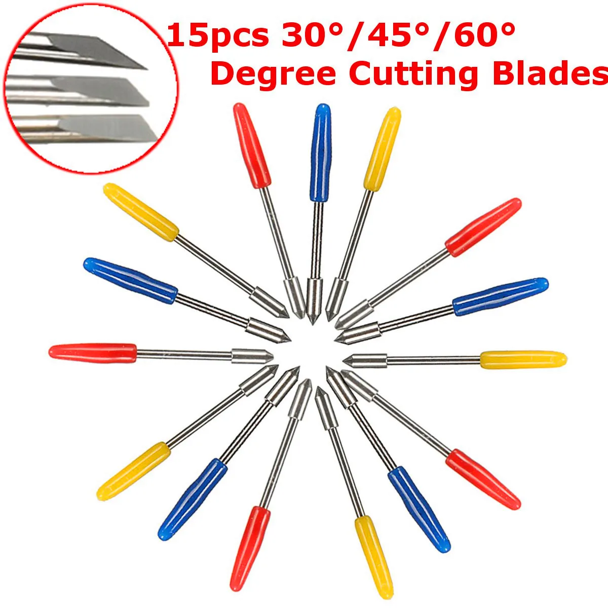 WOLIKE 5pcs 30/45/ 60 Degree Vinyl Cutter Plotter Blades+ Blade Holder For Graphtec CB09 Tungsten Steel Milling Cutter