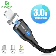 Floveme cabo magnético micro usb tipo c para iphone12 iluminação cabo 1m 3a carregamento rápido tipo-c ímã carregador cabo de telefone