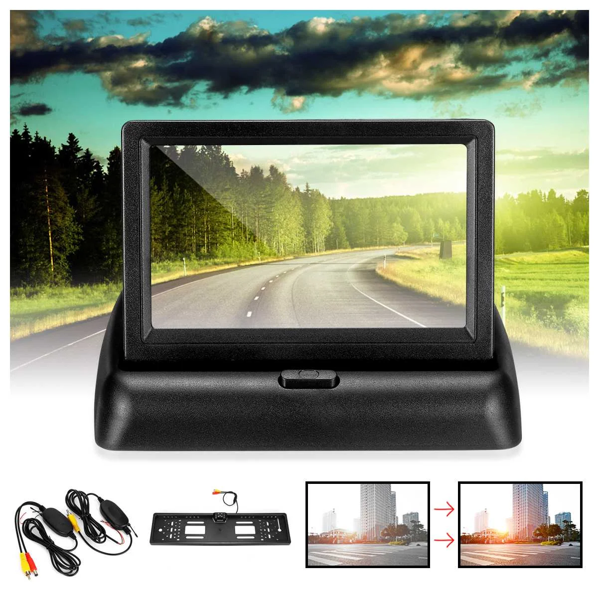 

4.3 inch Foldable TFT Digital Car Monitor Truck Reversing Rearview Backup Camera IR Night Vision + Wireless Transmitter