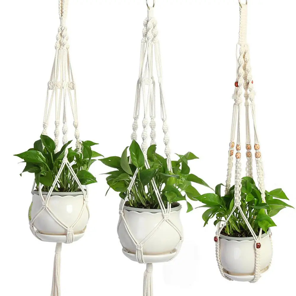 AsyPets Hanging Basket Hand knitting Plant String Bag for Home Garden