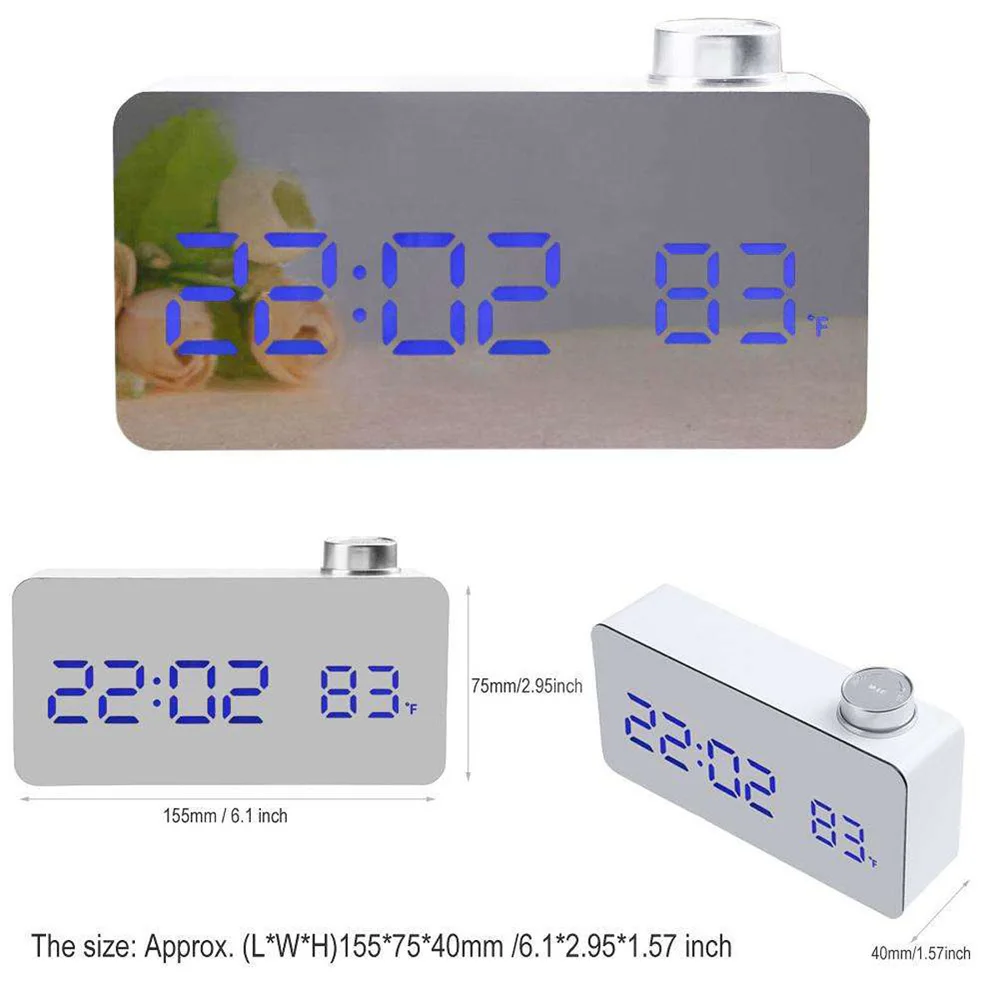 

New Mirror Surface LED Digital Alarm Clock Night Light Thermometer Display