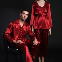 Весна и осень Мужская Лед Шелковая пижама женская шелковая ночная рубашка красная свадебная одежда для пар домашняя одежда для влюбленных