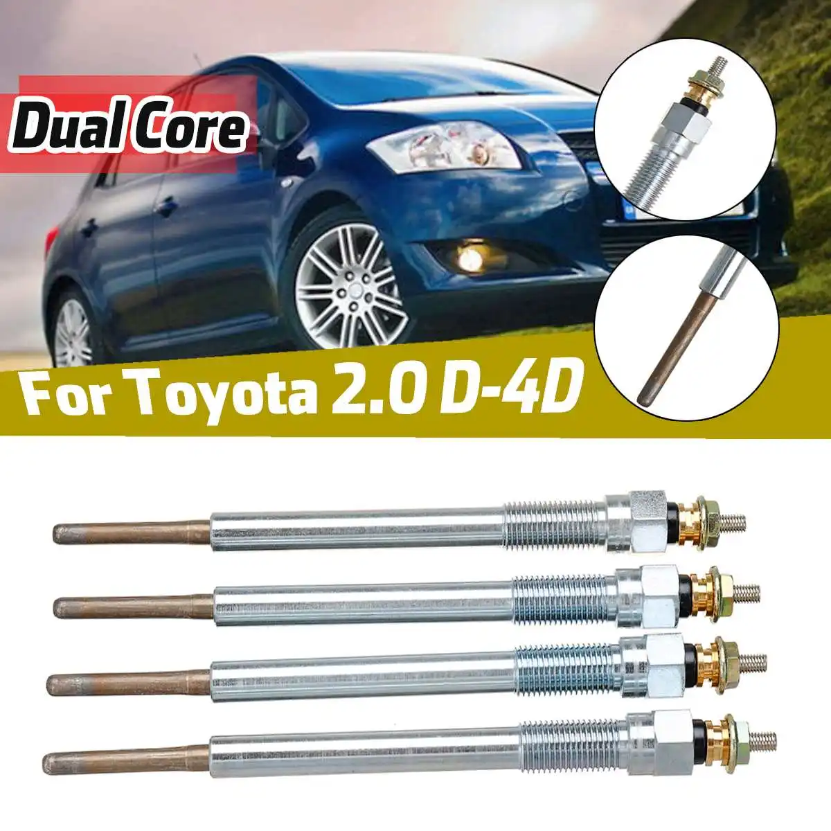 

4Pcs Dual Core Diesel Heater Glow Plugs Replacement Fit For Toyota 2.0 D-4D