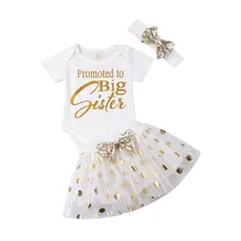 Летний комбинезон для новорожденных девочек с надписью «Big Sister», юбка-пачка в горошек, белый милый комплект одежды