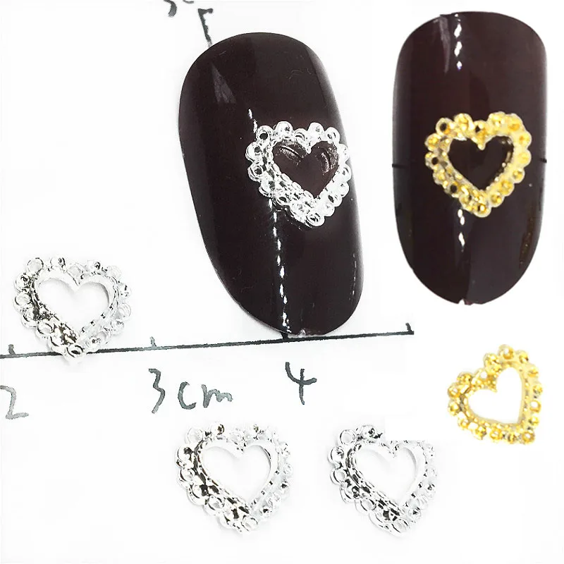 

50Pcs Heart Nail Art Decorations Silver Metal Studs Charms Bling Jewelry Nailart Ornaments Japanese 3d Glitter Accessories Diy
