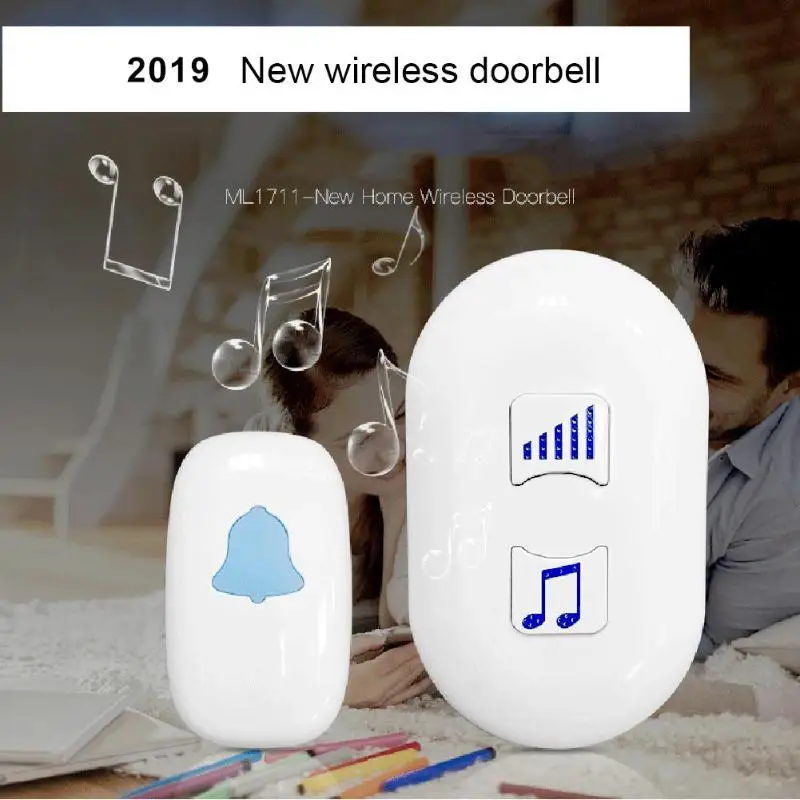 

LED Smart Wireless Doorbell 200M Range 38-Chime US Plug Home Security Door Bell with 1 Receiver+2 Buttons