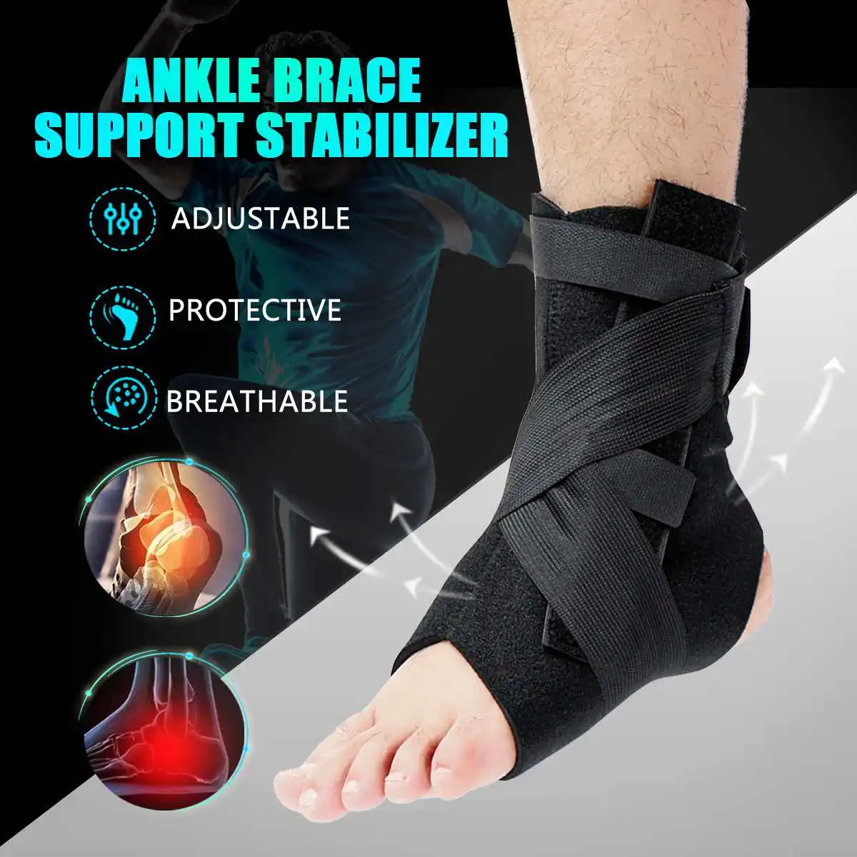 

SGODDE Ankle Brace Support Sports Adjustable Ankle Straps Sports Support Adjustable Foot Orthosis Stabilizer S/M/L Size