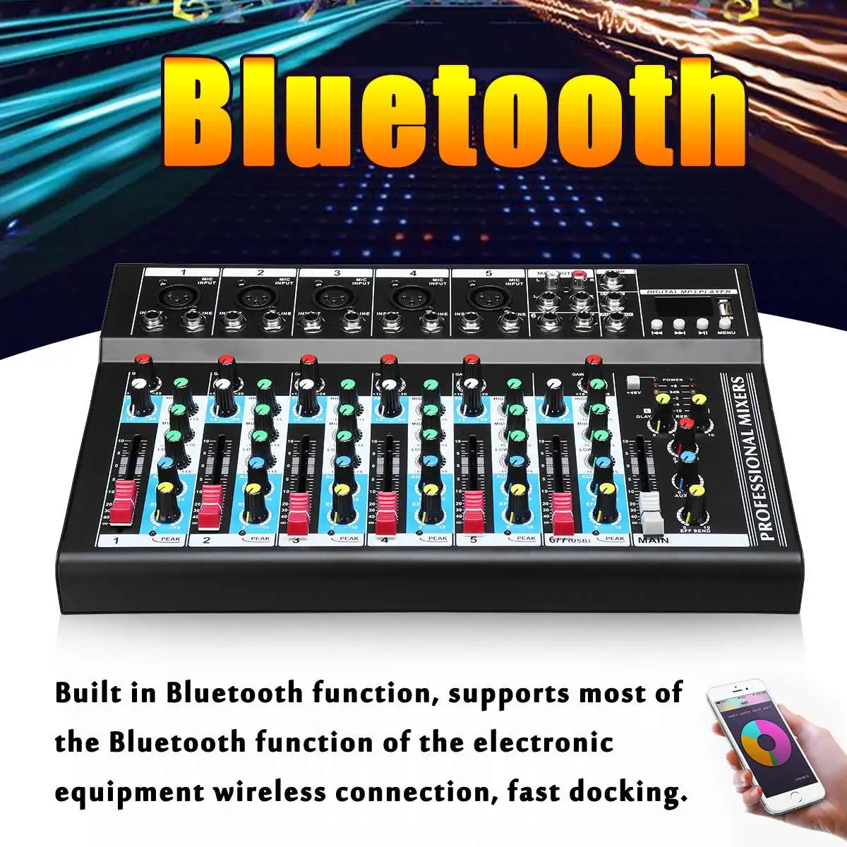 TIUENHAVU Karaoke Portable DJ Console Mixer Soundcard con Microfono Wireless UHF a 2 canali per Home Recording Network Live Karaoke TIUENHAVU Karaoke Portable DJ Console Mixer Soundcard con Microfono Wireless UHF a 2 canali per Home Recording Network Live Karaoke