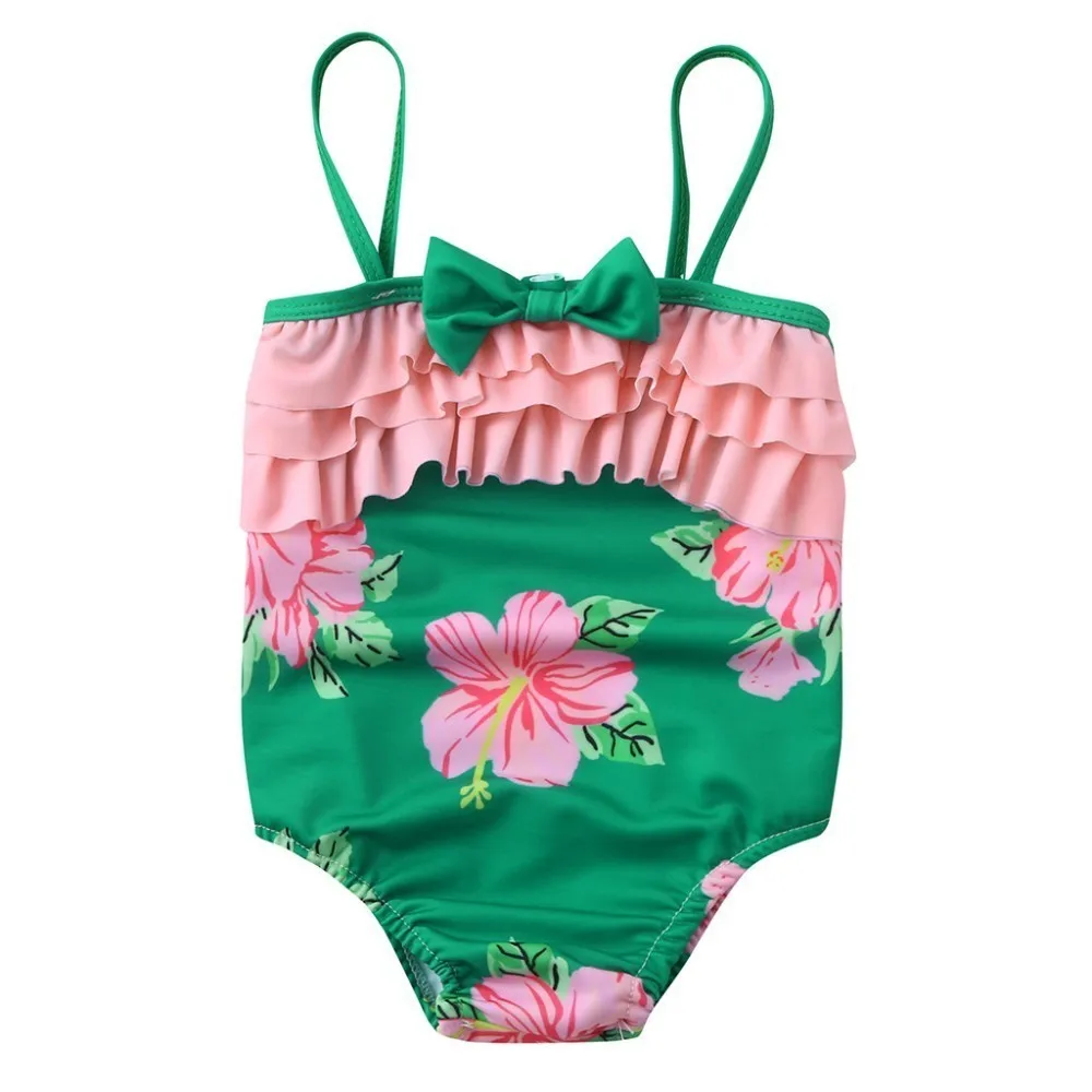 Летний детский купальный костюм с оборками и цветочным принтом для маленьких девочек, комбинезон, пляжный купальный костюм для девочек, милый купальный костюм