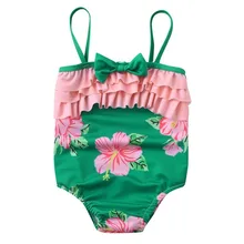 Летний детский купальный костюм с оборками и цветочным принтом для маленьких девочек, комбинезон, пляжный купальный костюм для девочек, милый купальный костюм