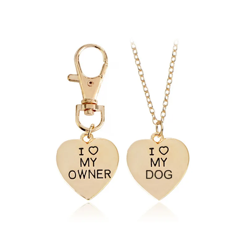

Trendy "I Love My Dog" "I Love My Owner" Heart Pendant Necklace Gold Silver Heart Necklace 2 Pcs/set Charms Jewelry