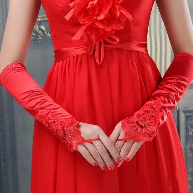 Wedding Dress Fingerless Lace Gloves Long Flapper Evening Opera Satin