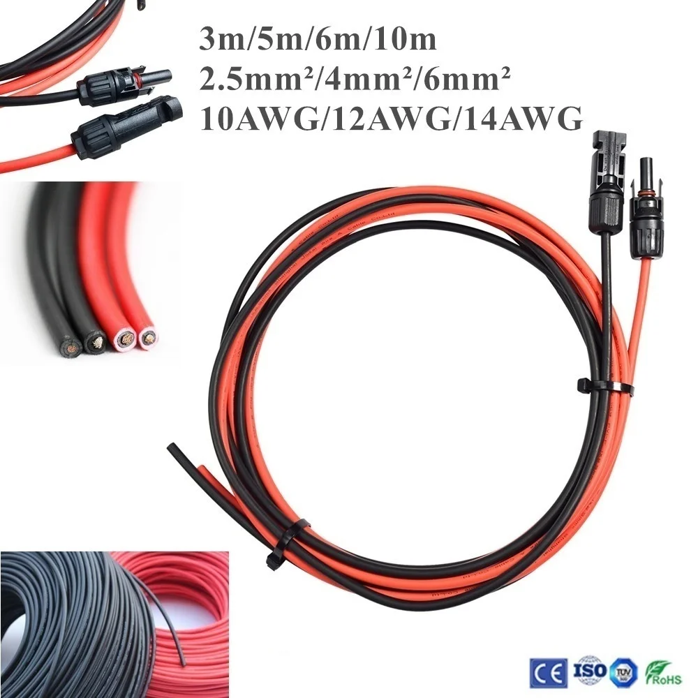 Кабель на солнечной батарее с кабелем 10/20/33 + черная пара 14AWG pv разъем гнездовые