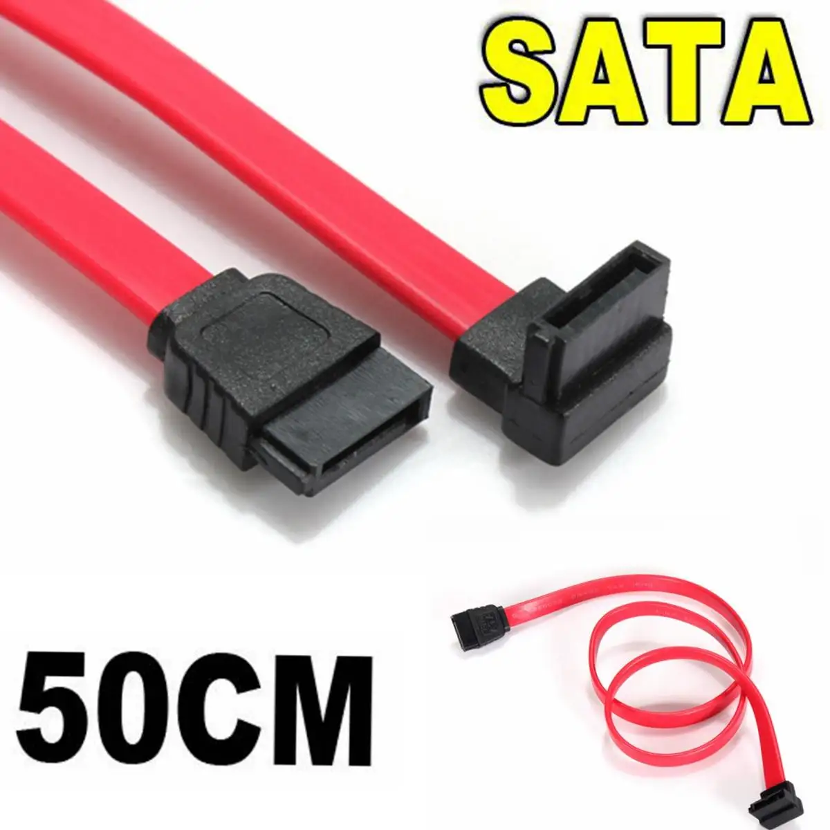 

19"(50cm) 7 Pin SATA Right Angle to Straight DATA HDD Hard Drive Cable 1.5Gbps