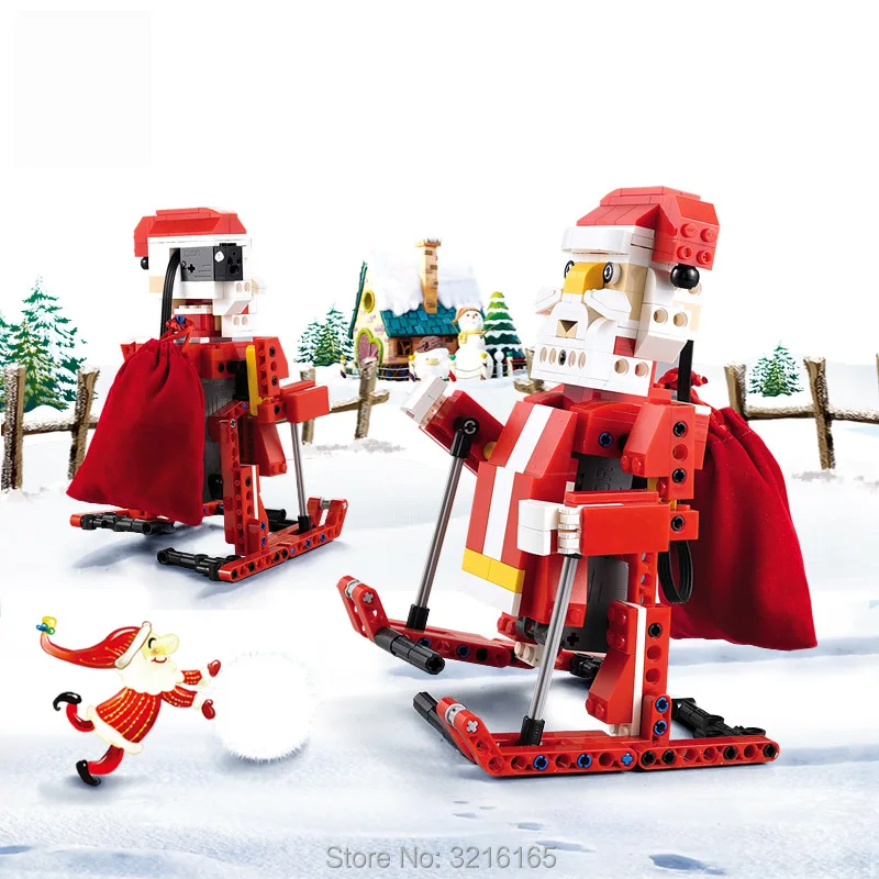 DIY 2-in-1 Building Blocks Santa Snowmobile Infrared Sound Sensing Smart power Motor Compatible Legos Christmas Gift Toy kid Boy