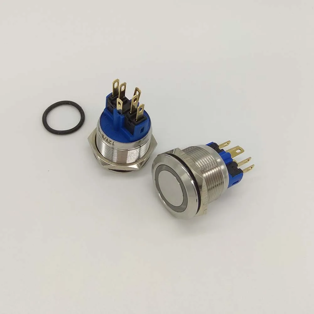 

5 Pieces 22mm 24v DC White Resettable 1NO1NC Anti-Vandal Metal Car Switch with led